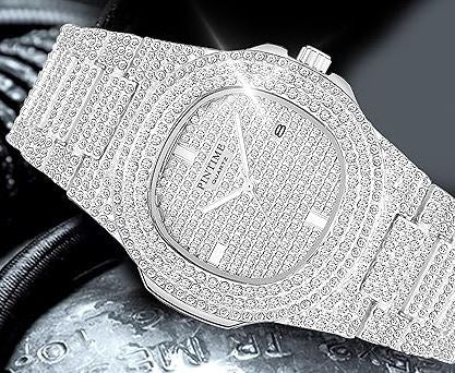 Luxury Crystal Diamond Watch Silver Gold Fashion Quartz Analog Watch Stainless Steel Band Bracelet